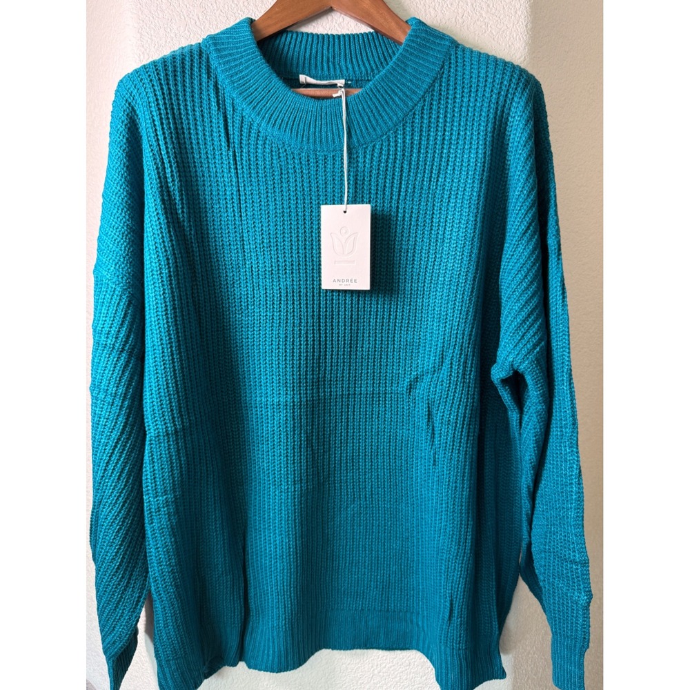 NWT Teal Chunky Knit Oversized Sweater 3X Fall Drop Shoulder Pullover Crew Neck